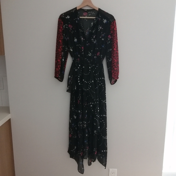 Maje Remix Asymmetric Paneled Floral Black Midi Dress 1 or Small - Picture 4 of 17